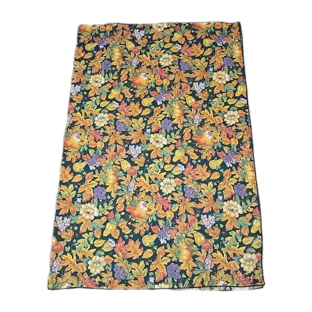 Vtg Tablecloth Pumpkin Leaves Fall Cotton Cottagecore‎ Rectangle 68